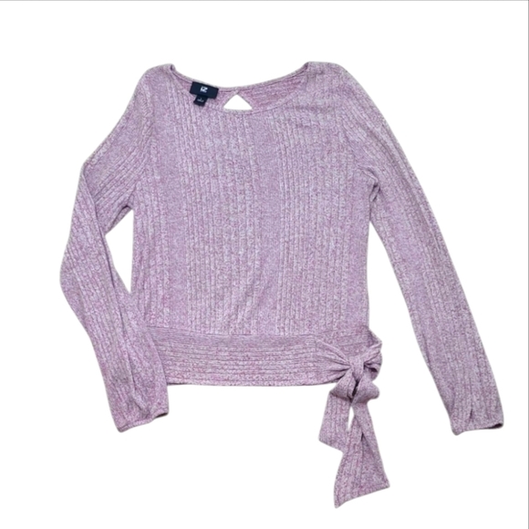 IZ Byer Light Weight Long Sleeve Side Tie Sweater Cut Out Back Size Large Junior - Picture 2 of 8